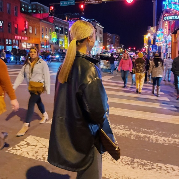 Zara Black Leather Jacket Oversized Shacket With Front Pockets Collared Buttons - Picture 12 of 14
